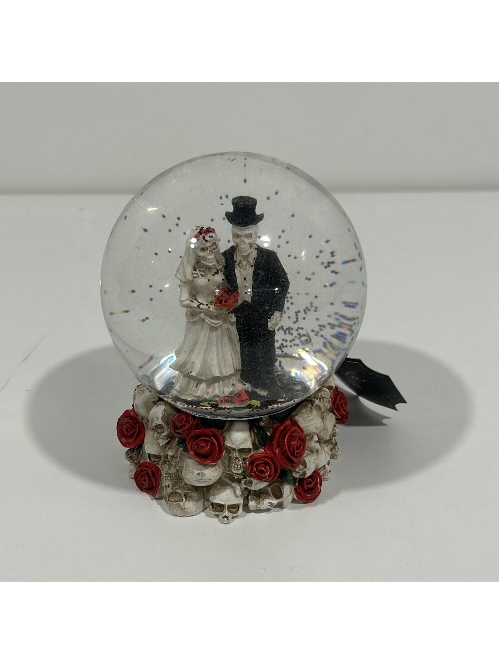 Bella Lux Love Never Dies Skeleton Bride Groom Wedding Day Water Globe 6”